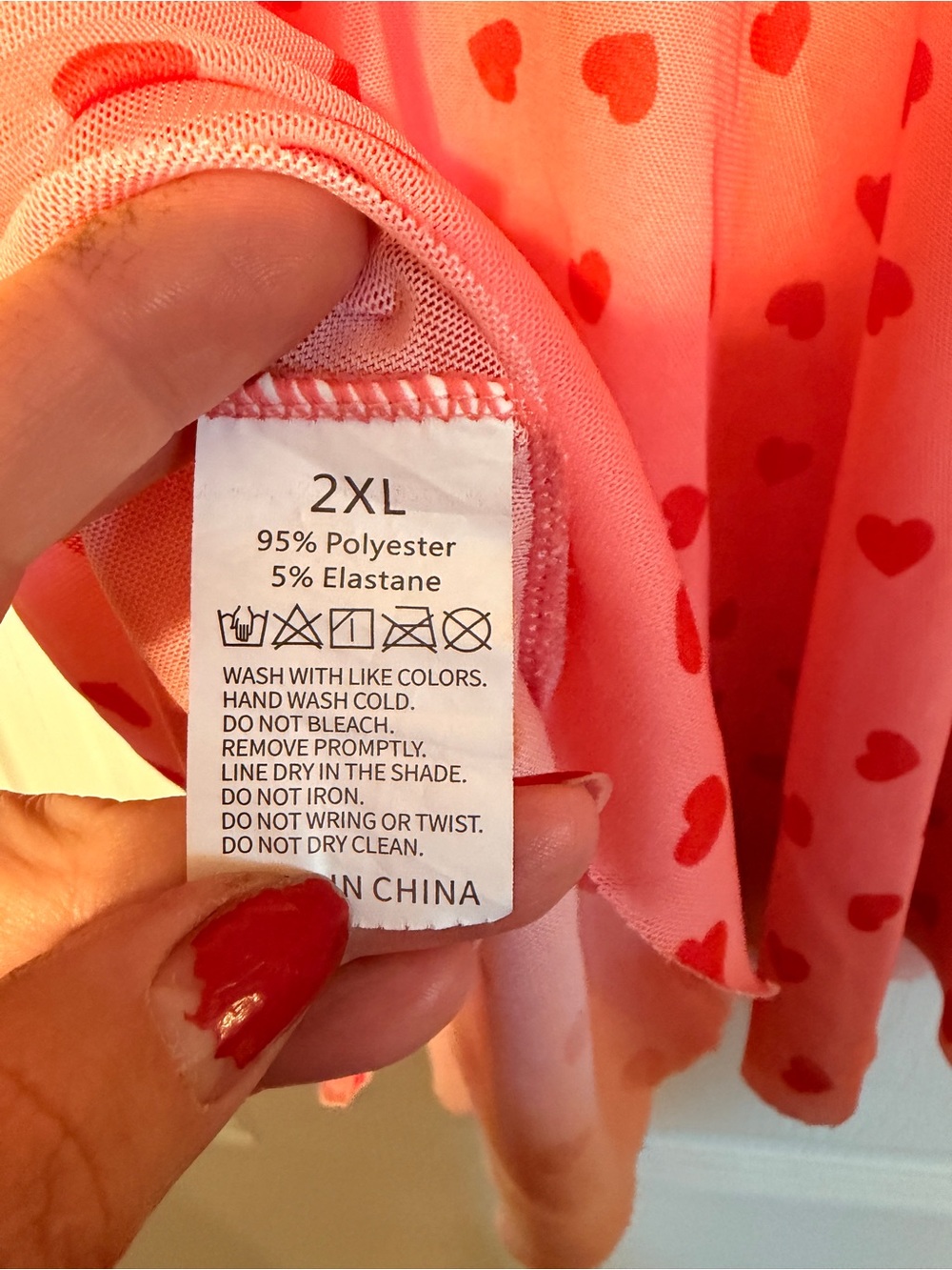 Lace-Trim Heart Print Chemise - Coral Pink - Picture 3 of 3